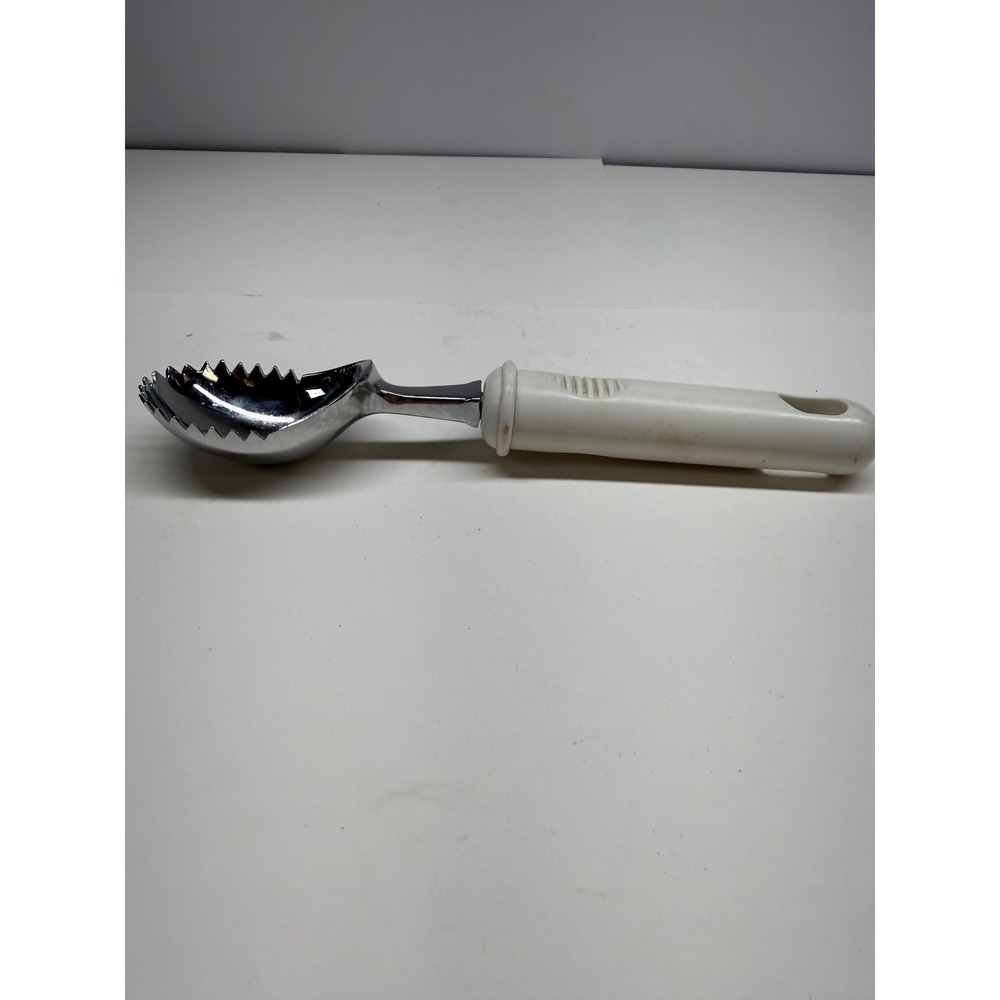 Vintage Serrated Grapefruit Spoon Tool White Plastic Handle Chrome Head